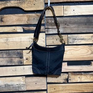 Vintage Coach Black‎ Fabric / Leather Crossbody Handbag H064910403 90’s